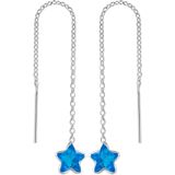 Zilveren chain oorbellen, blauwe ster
