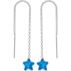 Zilveren chain oorbellen, blauwe ster