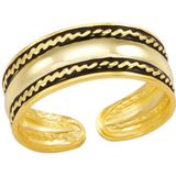 Gold plated teenring, brede band met geoxideerde details