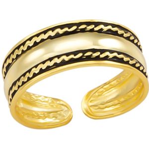 Gold plated teenring, brede band met geoxideerde details