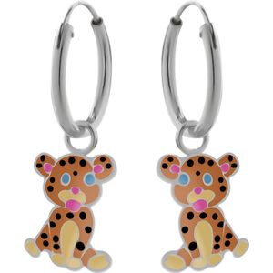 Zilveren oorringen met hanger, cheeta