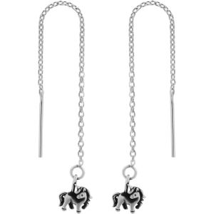 Zilveren chain oorbellen met eenhoorn