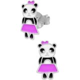 Zilveren oorstekers, panda met roze rokje