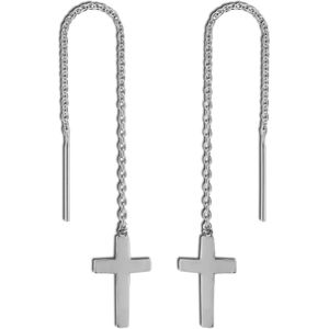 Zilveren chain oorbellen, kruisje
