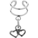 Zilveren ear cuff met hanger, hartjes