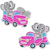 Zilveren oorstekers, olifant in roze auto