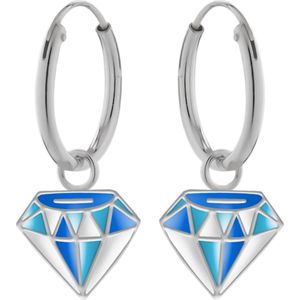 Zilveren oorbellen met hanger, blauwwitte diamant