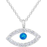 Zilveren ketting met hanger, oog met kristallen en blauwe opaal