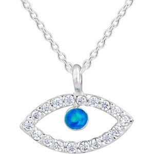 Zilveren ketting met hanger, oog met kristallen en blauwe opaal
