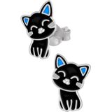 Zilveren oorstekers, zwart katje met blauwe oren