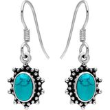 Zilveren oorhangers, zonnetje met ovale turquoise steen