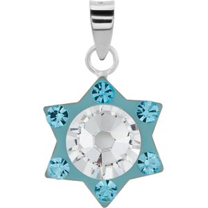 Zilveren hanger, ster met kristal en aqua kristal