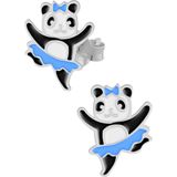 Zilveren oorstekers, dansende panda met blauw rokje