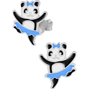 Zilveren oorstekers, dansende panda met blauw rokje