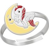 Zilveren ring, eenhoorn met maan