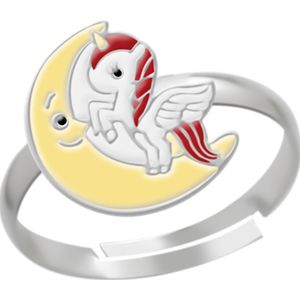 Zilveren ring, eenhoorn met maan