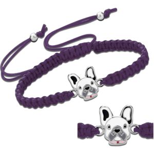 Armband Meisje - Katoenen Armban - Zilveren Hondje