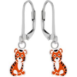 Zilveren oorhangers, oranje tijger