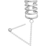 Zilveren ear cuff, brede earcuff met vijf bandjes en chain