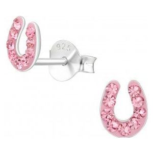 Zilveren oorstekers, roze hoefijzers