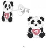Zilveren oorstekers panda met hart