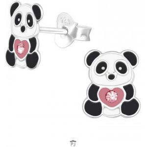 Zilveren oorstekers panda met hart