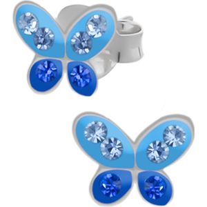 Zilveren oorstekers, blauwe vlinder met kristallen
