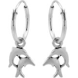 Zilveren oorringen met hanger, twee dolfijnen