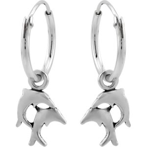 Zilveren oorringen met hanger, twee dolfijnen
