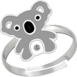 Zilveren ring, koala met kristal