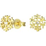 Gold plated oorstekers, sneeuwvlok met kristal