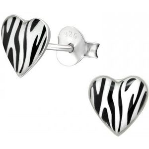 Zilveren oorstekers, hart zebraprint
