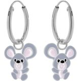 Zilveren oorbellen met hanger, grijze muis