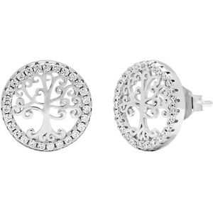 Zilveren oorstekers, levensboom met kristallen