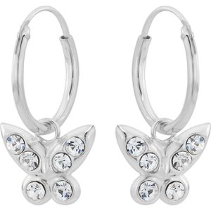 Zilveren oorringen met hanger, vlinder met kristallen
