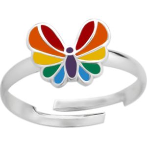 Zilveren ring met kleurige vlinder