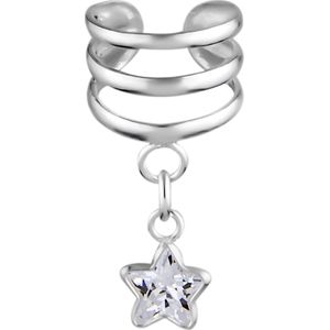 Zilveren ear cuff met hanger, ster in verschillende kleuren