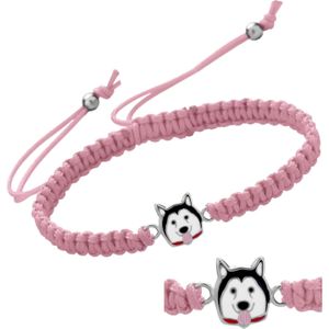 Katoenen armband, zilveren hondje