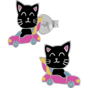 Zilveren oorstekers, zwarte kat in auto