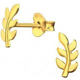 Gold plated oorstekers, takje met bladeren