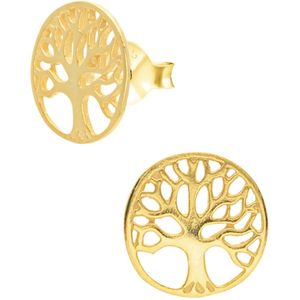 Gold plated oorstekers, cirkel met sierlijke tree of life