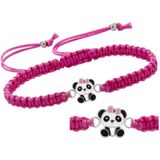 Katoenen armbandje, panda met roze strik