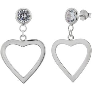 Zilveren oorstekers met hanger, kristal met hart