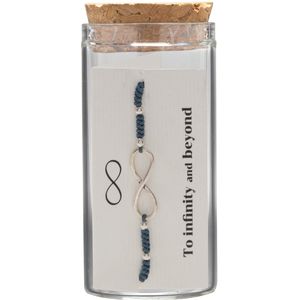 Gift box, armband in flesje, infinity teken met blauwe stof