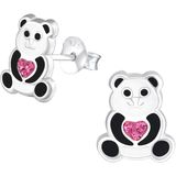 Zilveren oorstekers, panda met roze hart