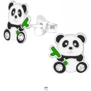 Zilveren oorstekers, panda met bamboe