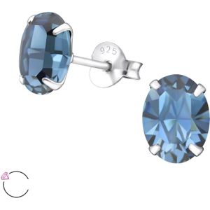 Zilveren oorstekers met Swarovski kristal, twee kleuren blauw
