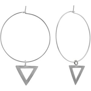 Zilveren oorringen met hanger, open driehoek