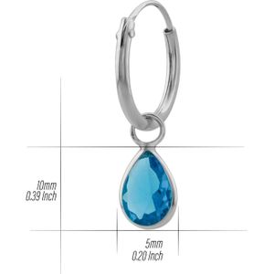 Zilveren oorringen met hanger, druppelvormig kristal lichtblauw
