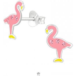 Zilveren oorstekers, roze flamingo